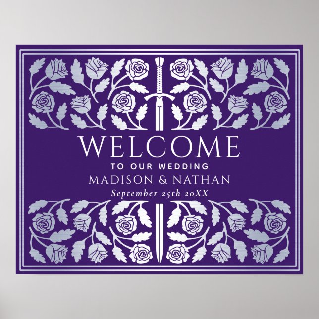 Póster Cartel de bienvenida de boda real con espada de pl (Frente)