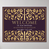Cartel de bienvenida de boda real Espada de oro de