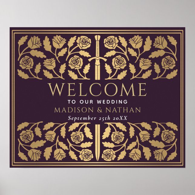 Póster Cartel de bienvenida de boda real Espada de oro de (Frente)