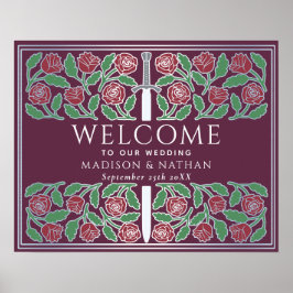 Póster Cartel de bienvenida de boda real floral plateado 
