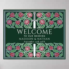 Póster Cartel de bienvenida de boda real floral plateado