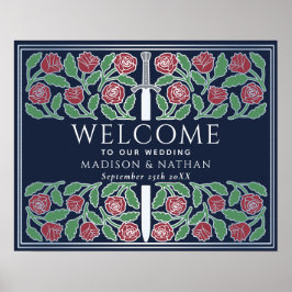 Póster Cartel de bienvenida de boda real floral plateado 