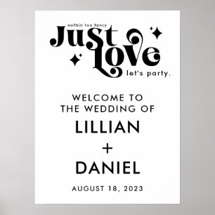 Póster Cartel de Bienvenida de Boda Retro Just Love