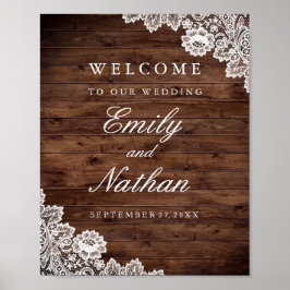Póster Cartel de bienvenida de boda rústico de madera vin