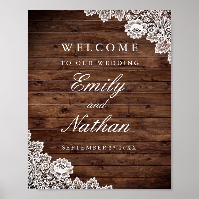 Póster Cartel de bienvenida de boda rústico de madera vin (Frente)