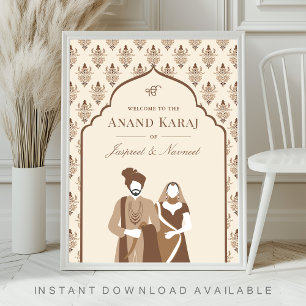 Póster Cartel de bienvenida de boda Sikh Anand Karaj marr