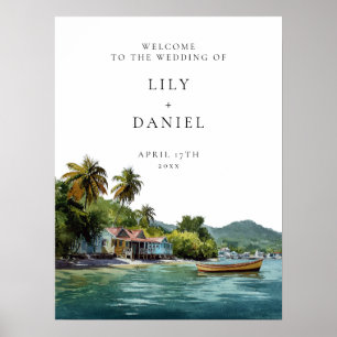 Póster Cartel de bienvenida de boda tropical caribeña