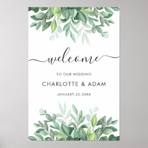 Póster Cartel de bienvenida de boda verde blanco personal