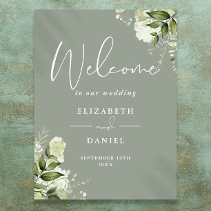 Póster Cartel de bienvenida de boda verde esmeralda con f