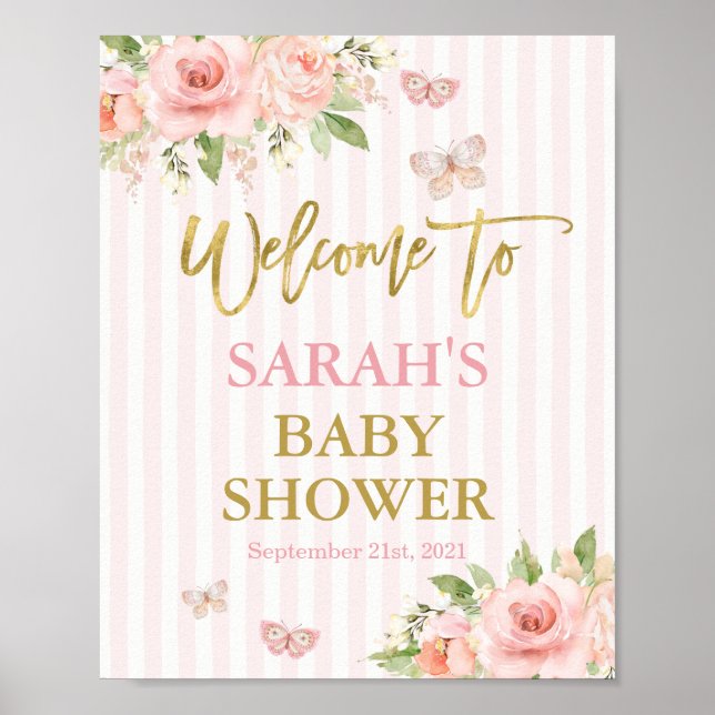 Póster Cartel de bienvenida de Butterfly Baby Shower chic (Frente)