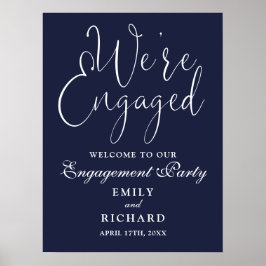 Póster Cartel de bienvenida de compromiso Navy Blue We're