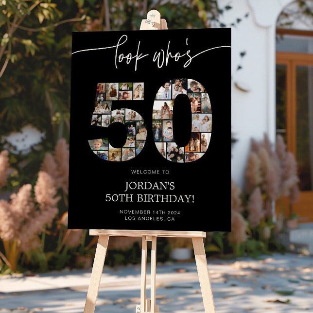 Póster Cartel de bienvenida de cumpleaños 50 negro collag (Subido por el creador)