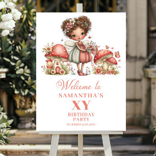 Póster Cartel de Bienvenida de Cumpleaños con Flores Rosa
