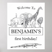 Cartel de bienvenida de cumpleaños de animales del