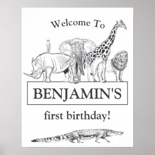 Póster Cartel de bienvenida de cumpleaños de animales del