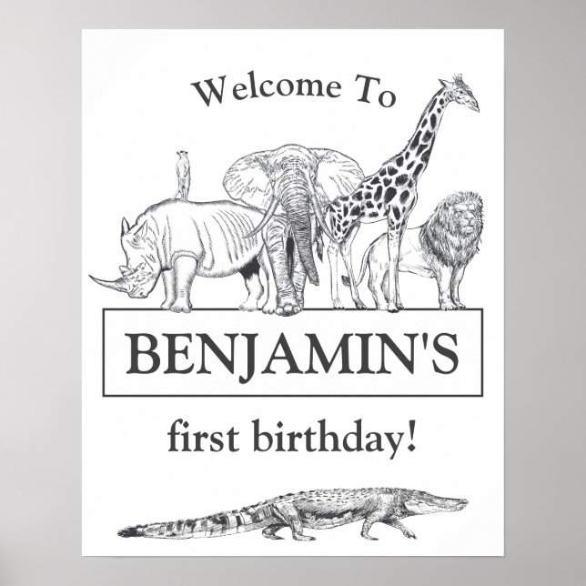 Póster Cartel de bienvenida de cumpleaños de animales del (Frente)