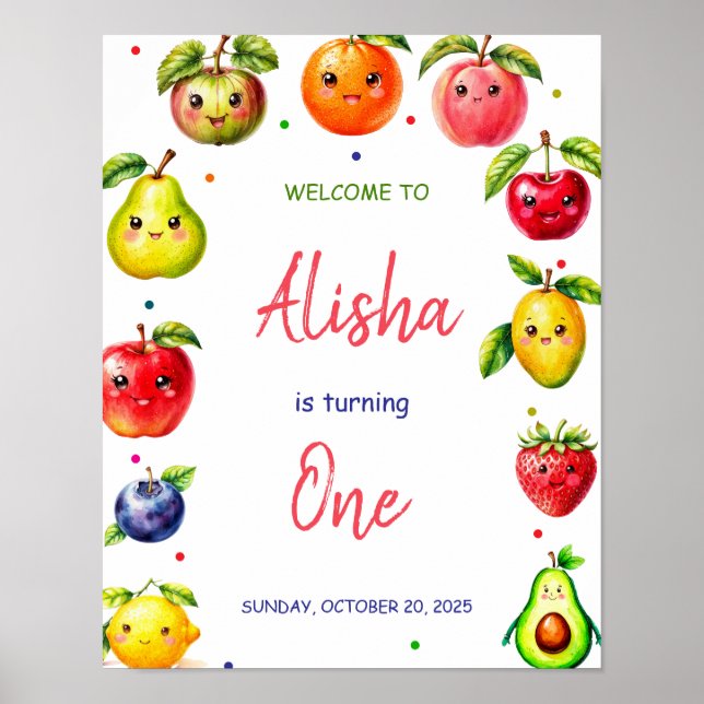 Póster Cartel de bienvenida de cumpleaños de chica Cute F (Frente)