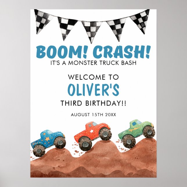 Póster Cartel de bienvenida de cumpleaños de coches color (Frente)