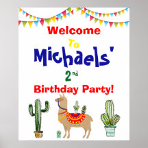 cartel de bienvenida de cumpleaños de llama Cactus