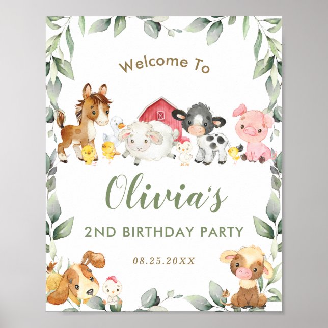 Póster Cartel de bienvenida de cumpleaños de los animales (Frente)