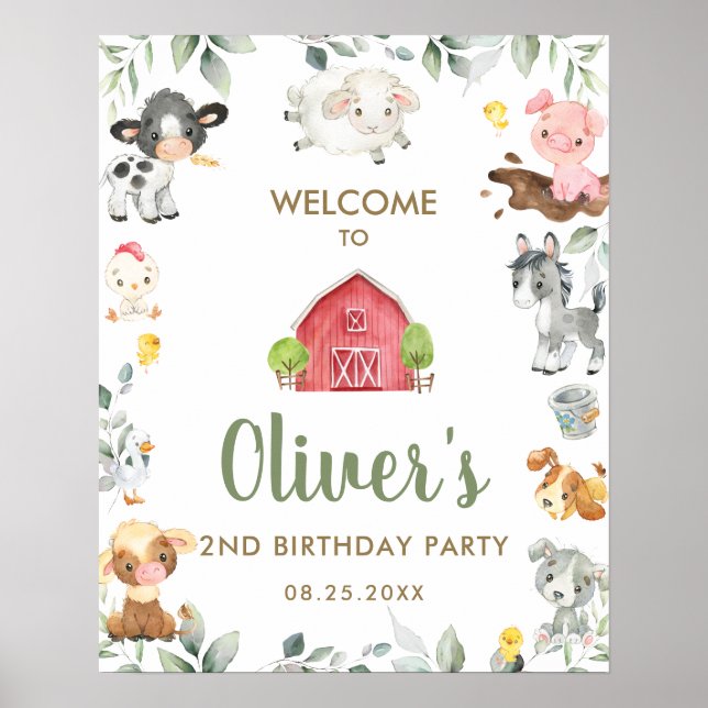 Póster Cartel de bienvenida de cumpleaños de los animales (Frente)