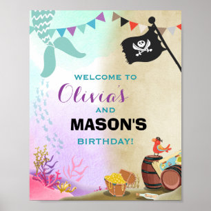 Póster Cartel de bienvenida de cumpleaños de piratas y si