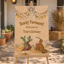 Cartel de bienvenida de cumpleaños de vaquero del