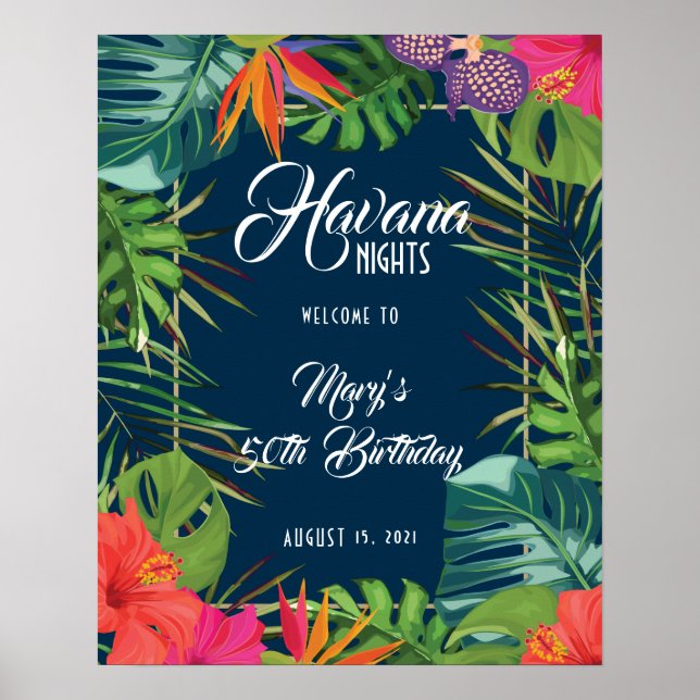 Póster Cartel de bienvenida de cumpleaños tropical de las (Frente)