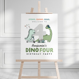Póster Cartel de bienvenida de Dino Four Birday