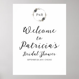 Póster Cartel de bienvenida de ducha de novia floral mono