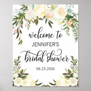 Póster Cartel de bienvenida de ducha nupcial floral acuar