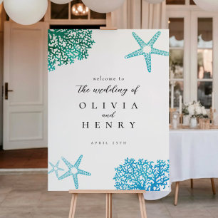 Póster Cartel de bienvenida de estrella de mar para boda