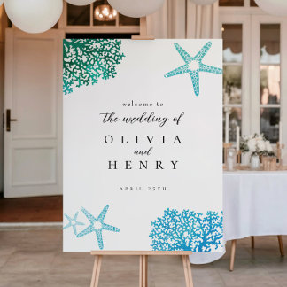 Póster Cartel de bienvenida de estrella de mar para boda 