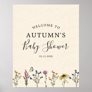 Póster Cartel de bienvenida de Flor silvestre en Baby Sho