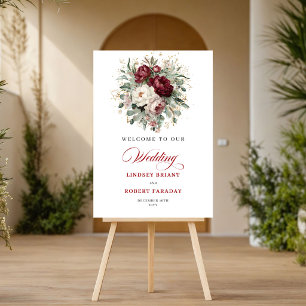 Póster Cartel de bienvenida de flores de greenery boho na