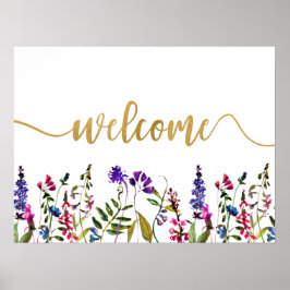Póster Cartel de bienvenida de flores silvestres elegante