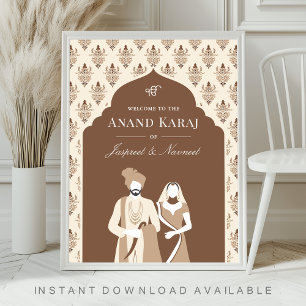 Póster Cartel de bienvenida de la boda Anand Karaj Sij de