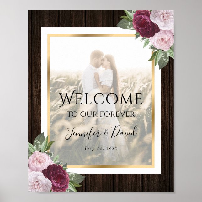 Póster Cartel de bienvenida de la Boda floral de Rubor en (Frente)