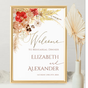 Póster Cartel de bienvenida de la cena de Boho Floral Reh
