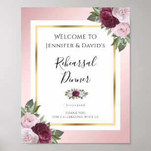 Póster Cartel de bienvenida de la cena de ensayo rosa de 