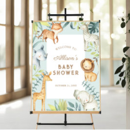 Póster Cartel de bienvenida de la ducha de bebé Safari Bo