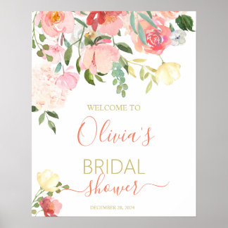 Póster Cartel de bienvenida de la ducha de flores silvest