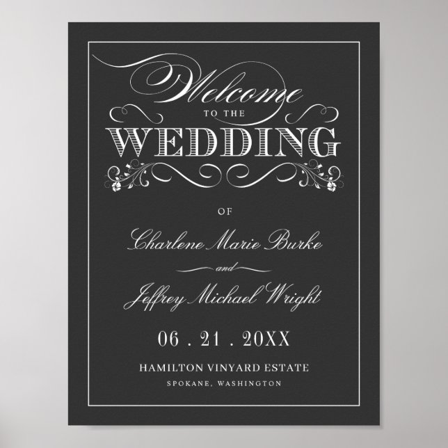 Póster Cartel de bienvenida de la elegante Boda de Chalkb (Frente)
