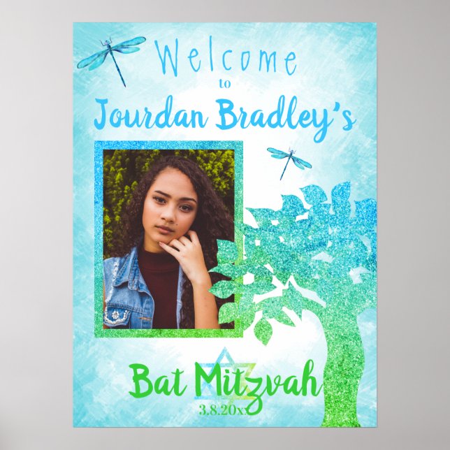 Póster Cartel de bienvenida de la fiesta turquesa y verde (Frente)