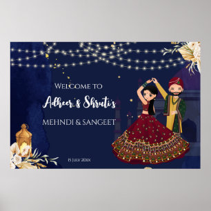 Póster Cartel de bienvenida de la pareja de baile Mehndi 