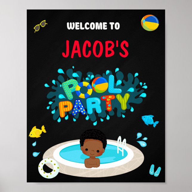 Póster Cartel de bienvenida de la piscina fiesta Boy spla (Frente)