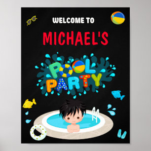 Póster Cartel de bienvenida de la piscina fiesta fiesta d