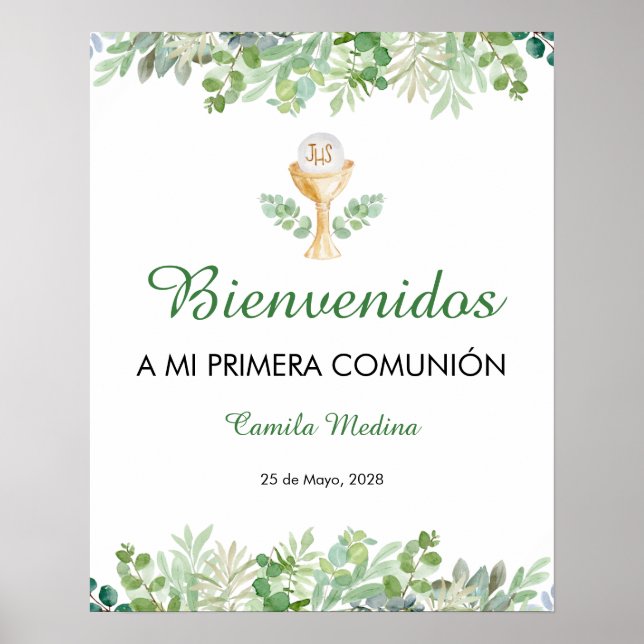 Póster Cartel de Bienvenida de la Primera Comunión (Frente)