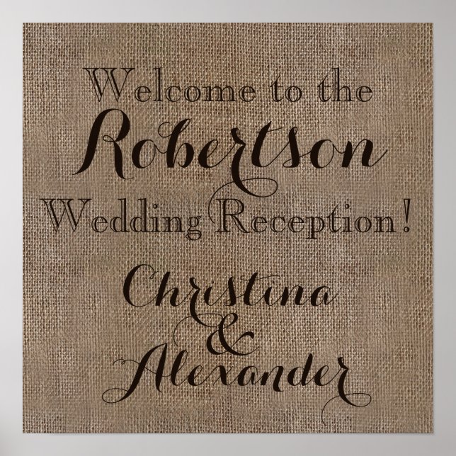 Póster Cartel de bienvenida de la recepción de la boda de (Frente)