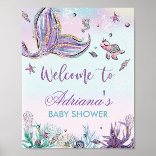 Póster Cartel de bienvenida de la sirena Baby Shower Unde